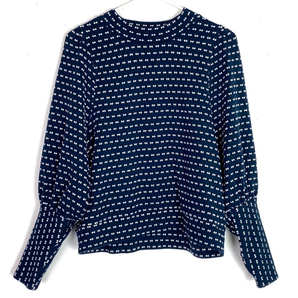 Madewell Navy Blue and White Patterned Long Sleeve Top